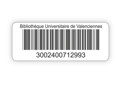 etiquettes code-barres format 50 x 16 mm en polypropylène adhésif pour bibliothèques et CDI